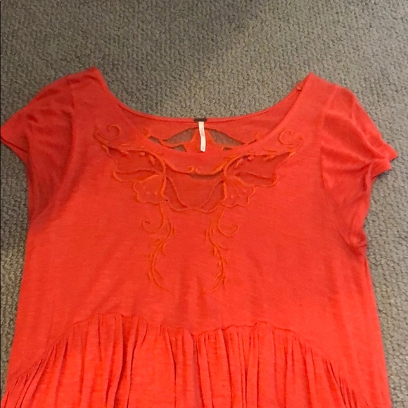 Orange free people shirt with sheer cutout detail - Picture 3 of 6